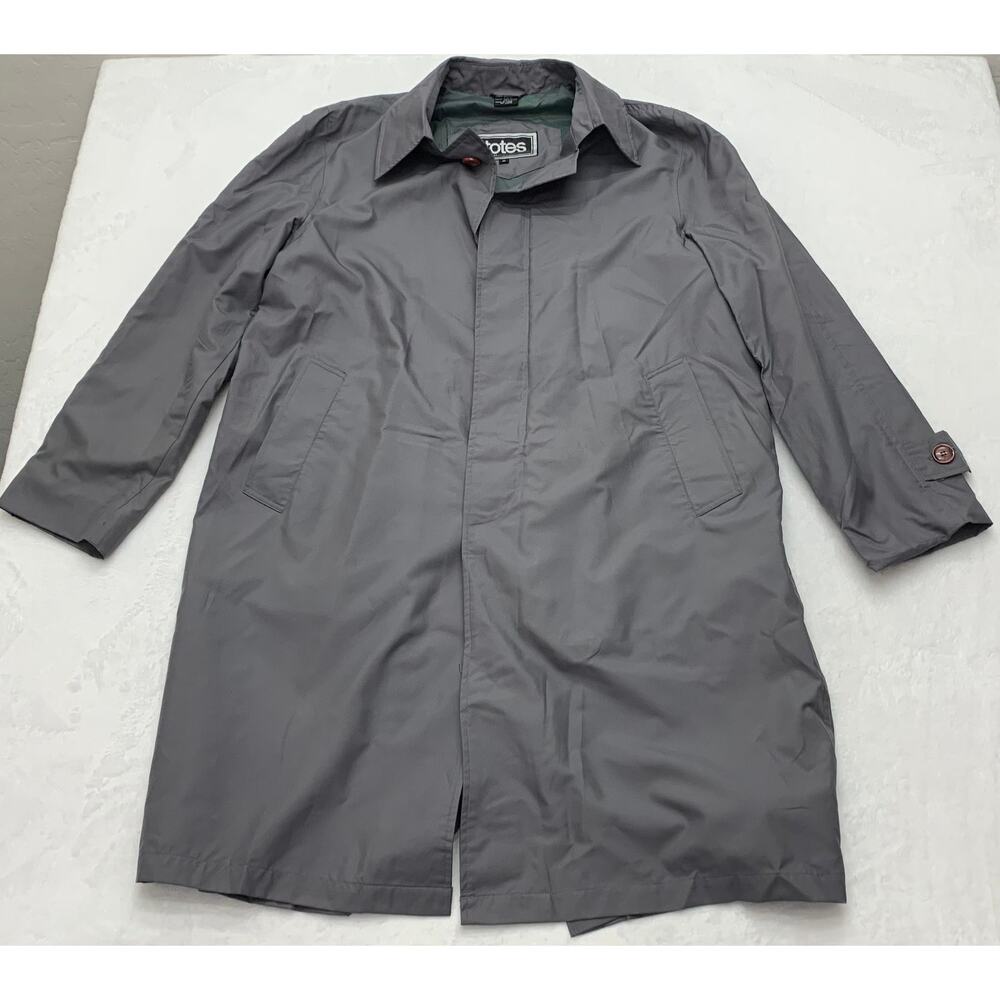 Totes Sz Medium Packable Rain Jacket Trench Coat Gray Long Lightweight Collar - Picture 3 of 9
